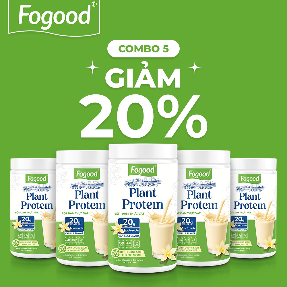 Combo 5 hộp đạm thực vật Fogood khối lượng 500g/1 hộp |Giải pháp bữa ăn lành mạnh với 20g đạm sạch/1 khẩu phần ăn.
