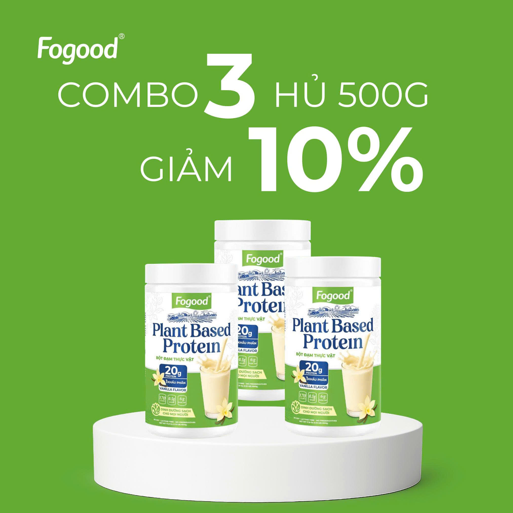 Combo 3 hộp đạm thực vật Fogood khối lượng 500g 1 hộp | Giải pháp bữa ăn lành mạnh với 20g đạm /1 khẩu phần.