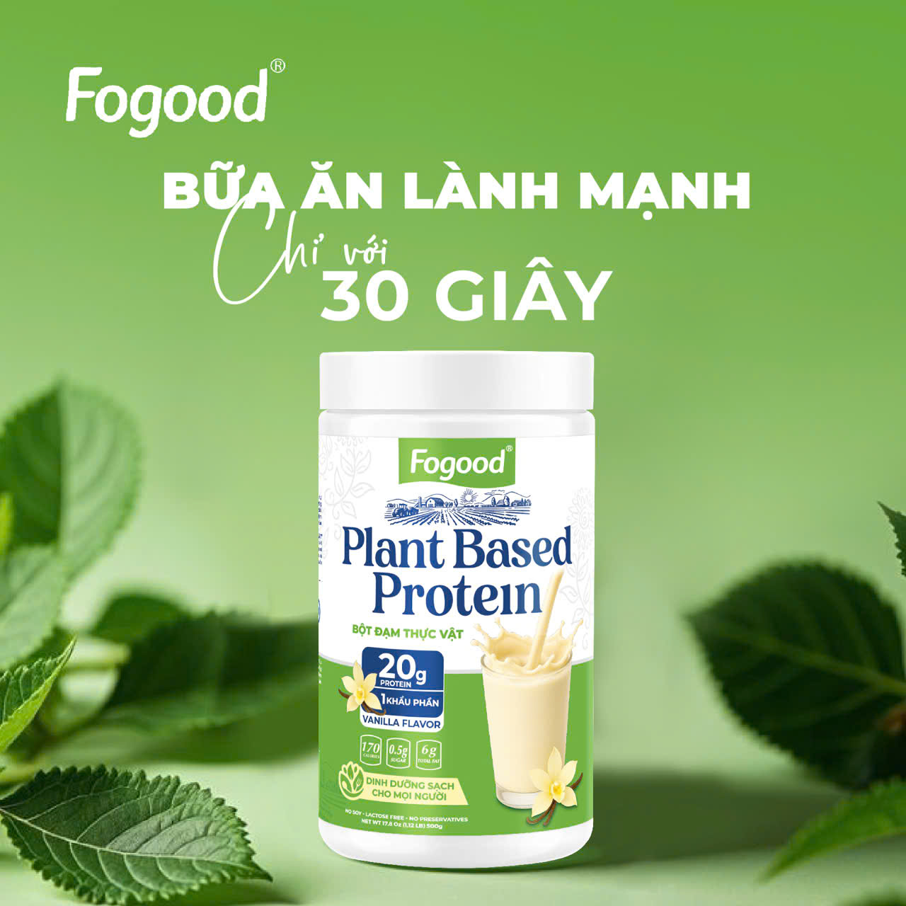 Đạm thực vật Fogood khối lượng 500g | Giải pháp bữa ăn lành mạnh với 20g đạm sạch cho 1 khẩu phần ăn.
